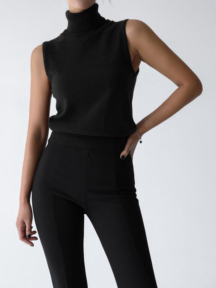 Knit Top Womens Sleeveless Mock Neck Slim Fit