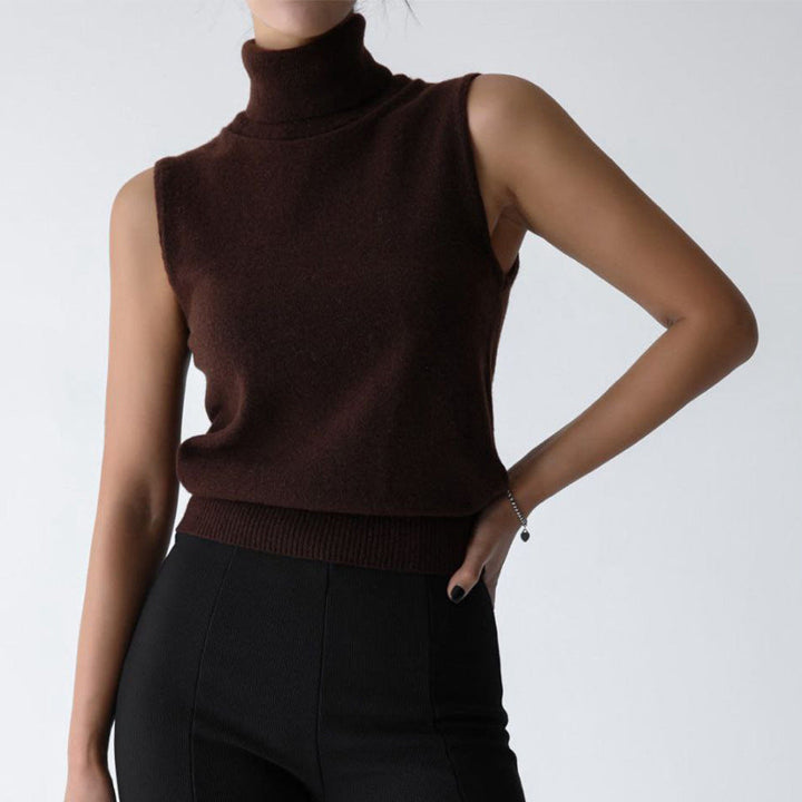 Knit Top Womens Sleeveless Mock Neck Slim Fit