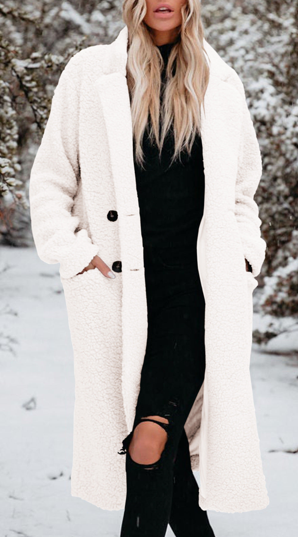 Teddy Coat Womens Long Fleece Button Front Notch Lapel Pockets - image 7