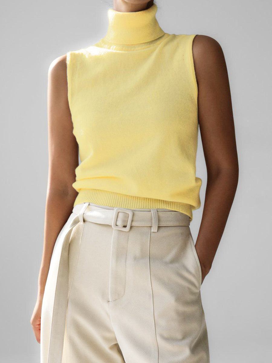 Knit Top Womens Sleeveless Mock Neck Slim Fit