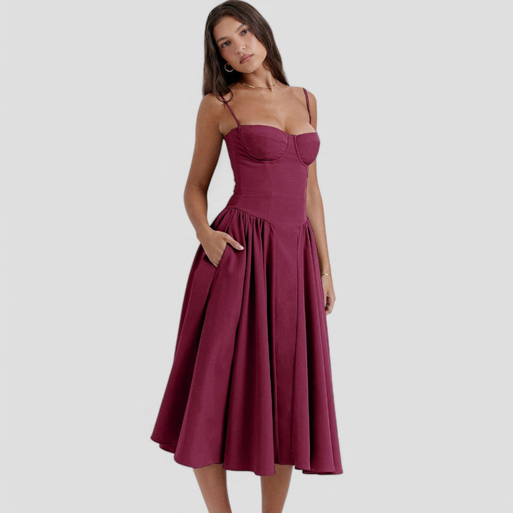 Corset Midi Dress Womens Fit and Flare Adjustable Straps Occasion - image 2