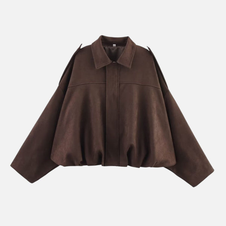 Faux Suede Jacket Womens Cropped Oversized Zip Front Collared - image 5