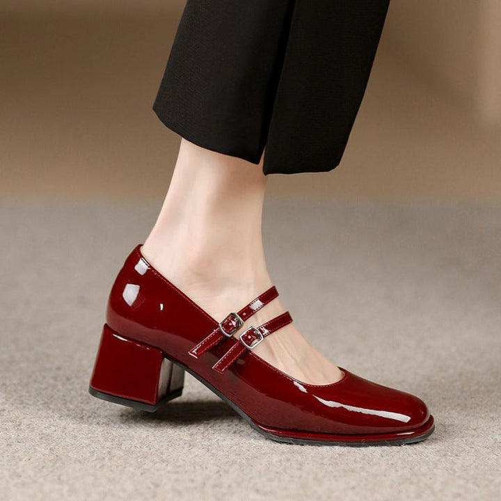 Mary Jane Heels Womens Block Heel Double Buckle Strap Patent Square Toe - image 6