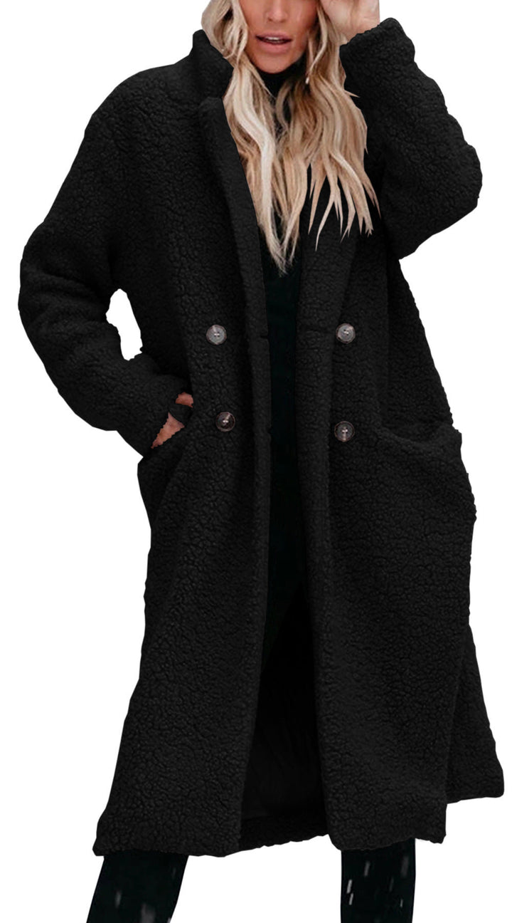 Teddy Coat Womens Long Fleece Button Front Notch Lapel Pockets - image 4