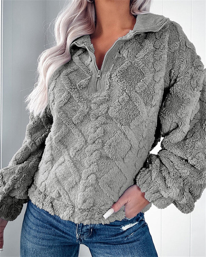 Half Zip Fleece Jumper Womens Textured Pullover Collar Relaxed - image 3