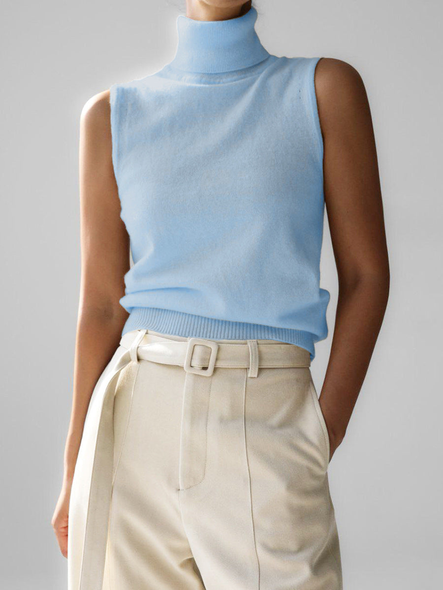 Knit Top Womens Sleeveless Mock Neck Slim Fit
