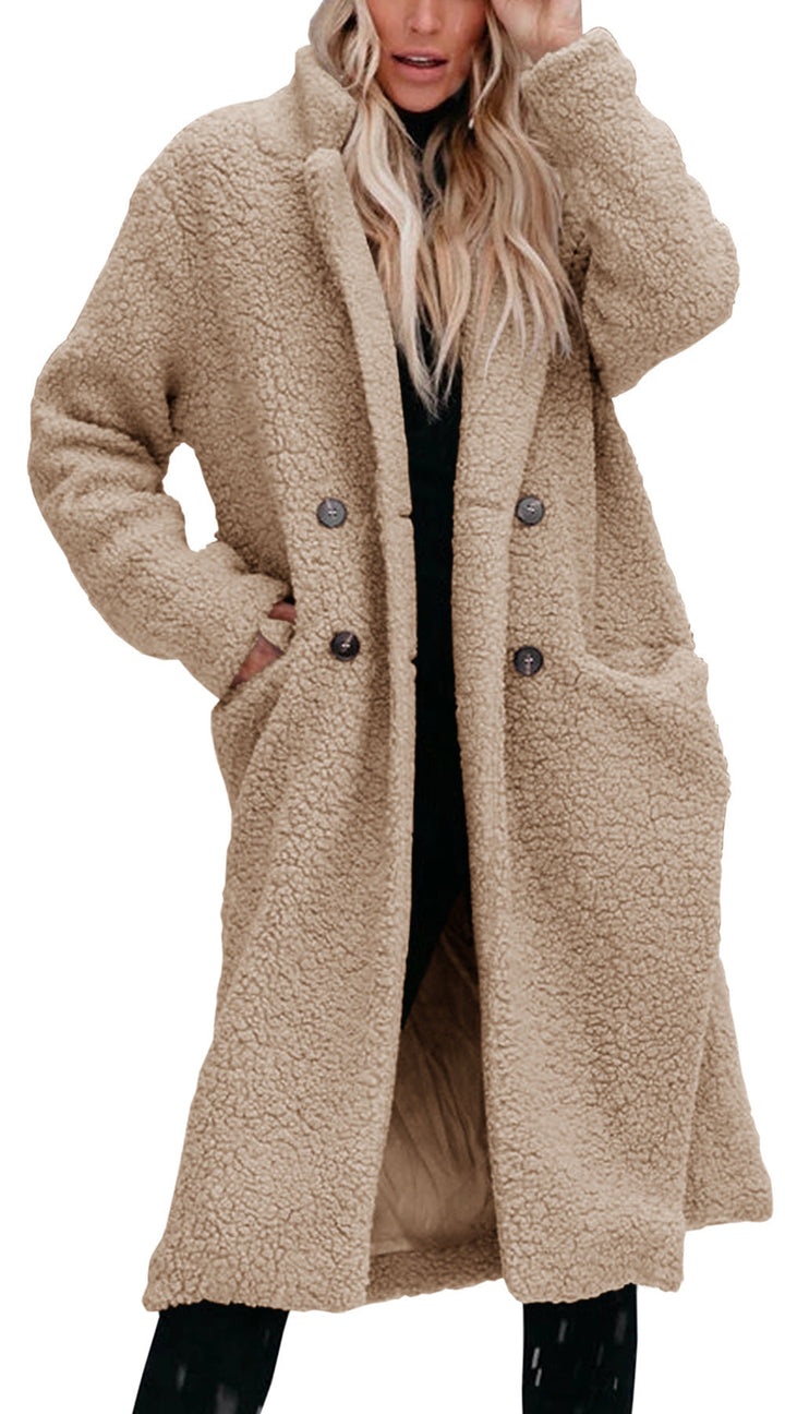 Teddy Coat Womens Long Fleece Button Front Notch Lapel Pockets - image 6