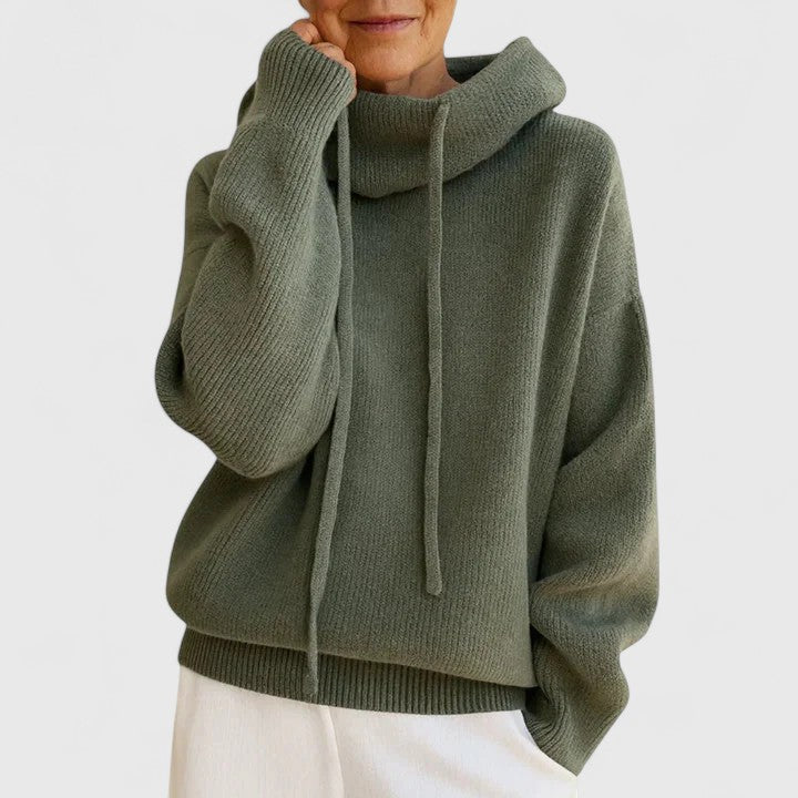 Roll Neck Jumper Womens Hooded Drawstring Collar Oversized Knit - image 8