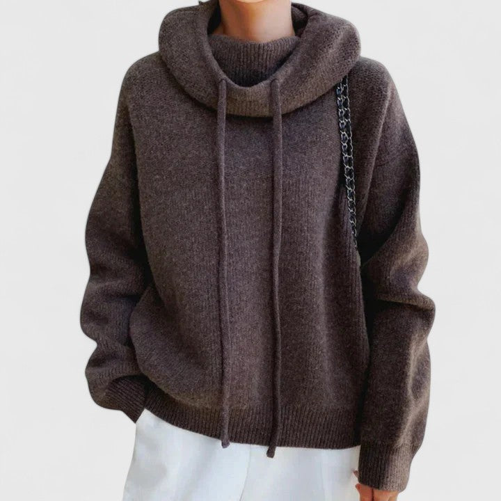 Roll Neck Jumper Womens Hooded Drawstring Collar Oversized Knit - image 6