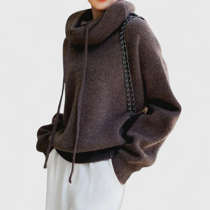 Roll Neck Jumper Womens Hooded Drawstring Collar Oversized Knit - image 7