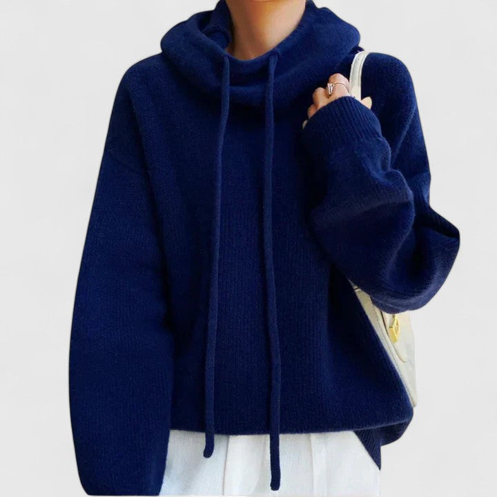 Roll Neck Jumper Womens Hooded Drawstring Collar Oversized Knit - image 9