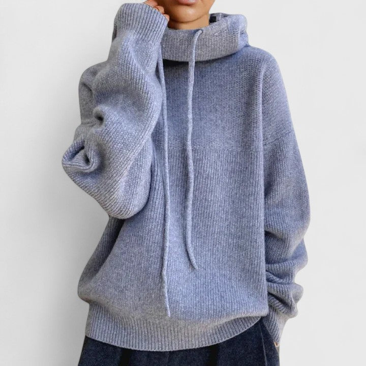 Roll Neck Jumper Womens Hooded Drawstring Collar Oversized Knit - image 4