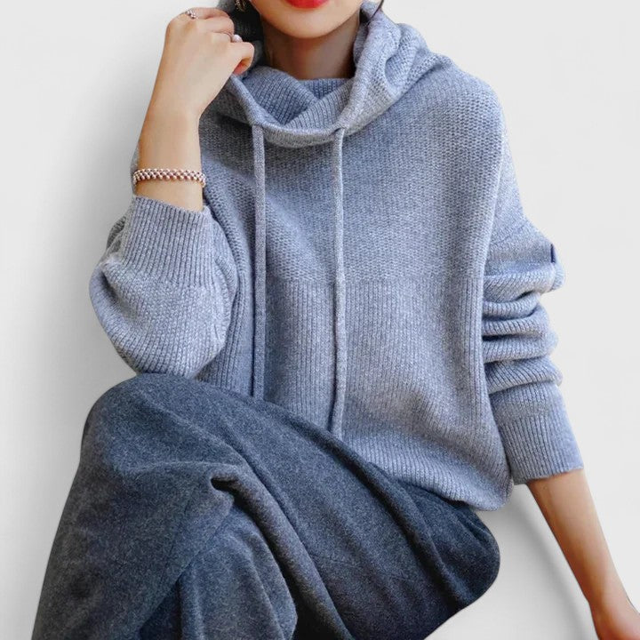 Roll Neck Jumper Womens Hooded Drawstring Collar Oversized Knit - image 5