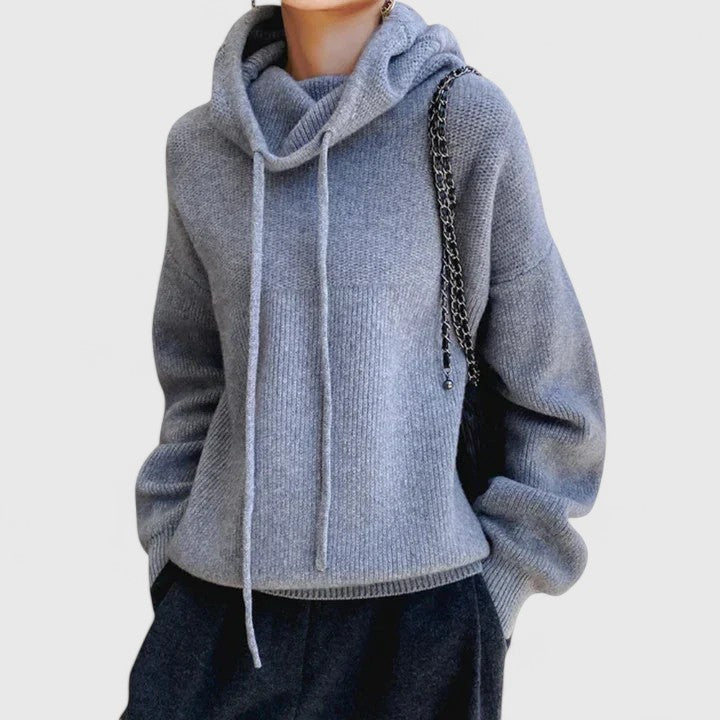 Roll Neck Jumper Womens Hooded Drawstring Collar Oversized Knit - image 3
