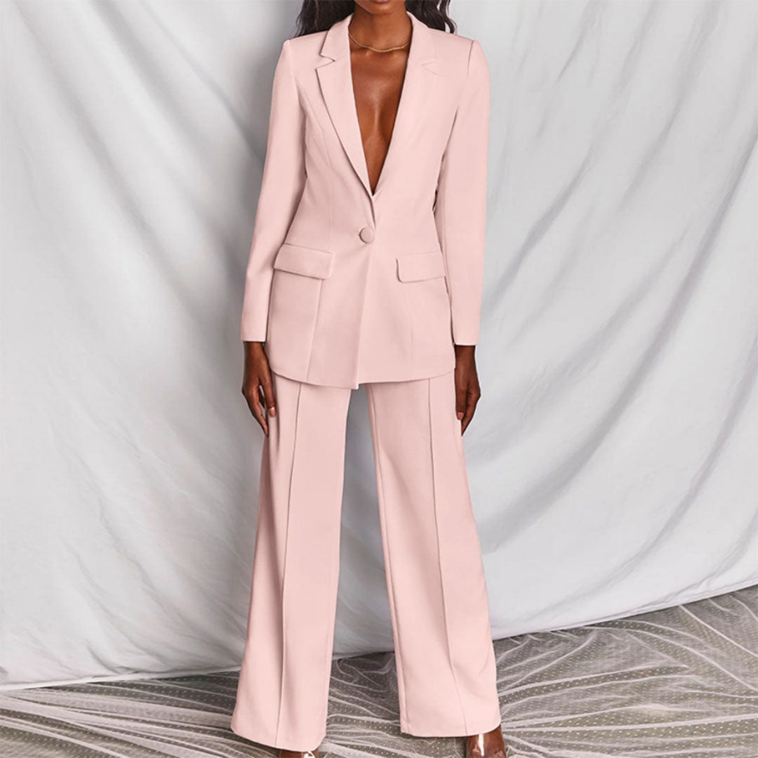 Trouser Suit Womens Two Piece Single Button Blazer Wide Leg Trousers Set - image 5