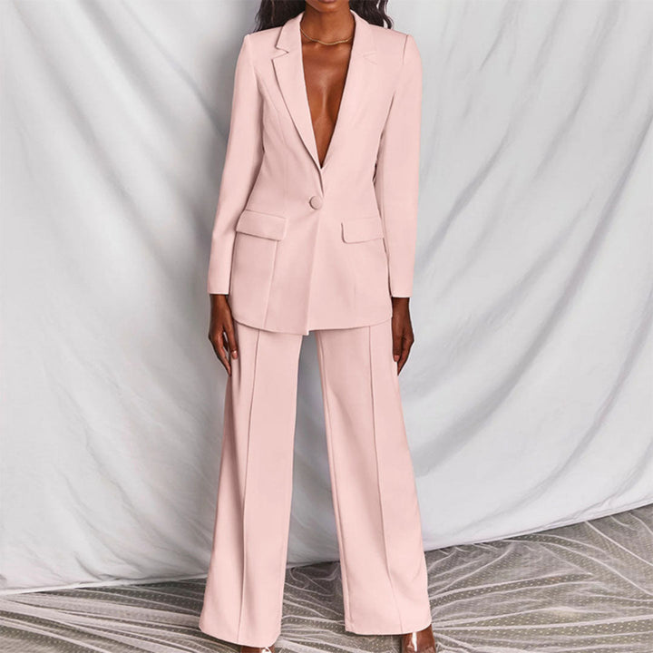 Trouser Suit Womens Two Piece Single Button Blazer Wide Leg Trousers Set - image 5