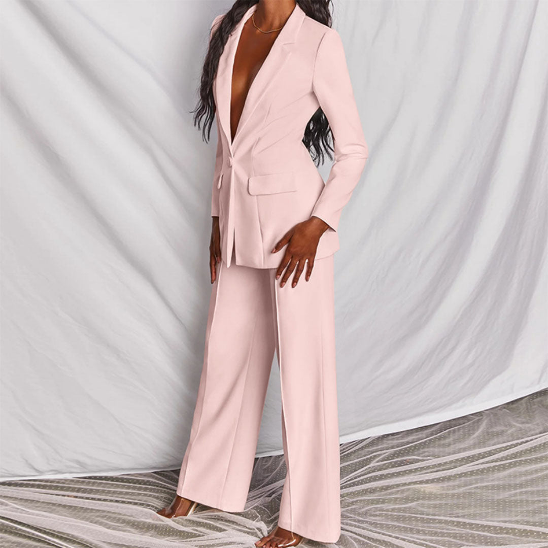 Trouser Suit Womens Two Piece Single Button Blazer Wide Leg Trousers Set - image 6