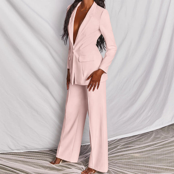 Trouser Suit Womens Two Piece Single Button Blazer Wide Leg Trousers Set - image 6