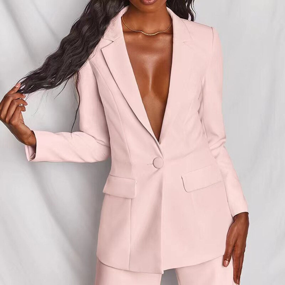 Trouser Suit Womens Two Piece Single Button Blazer Wide Leg Trousers Set - image 7