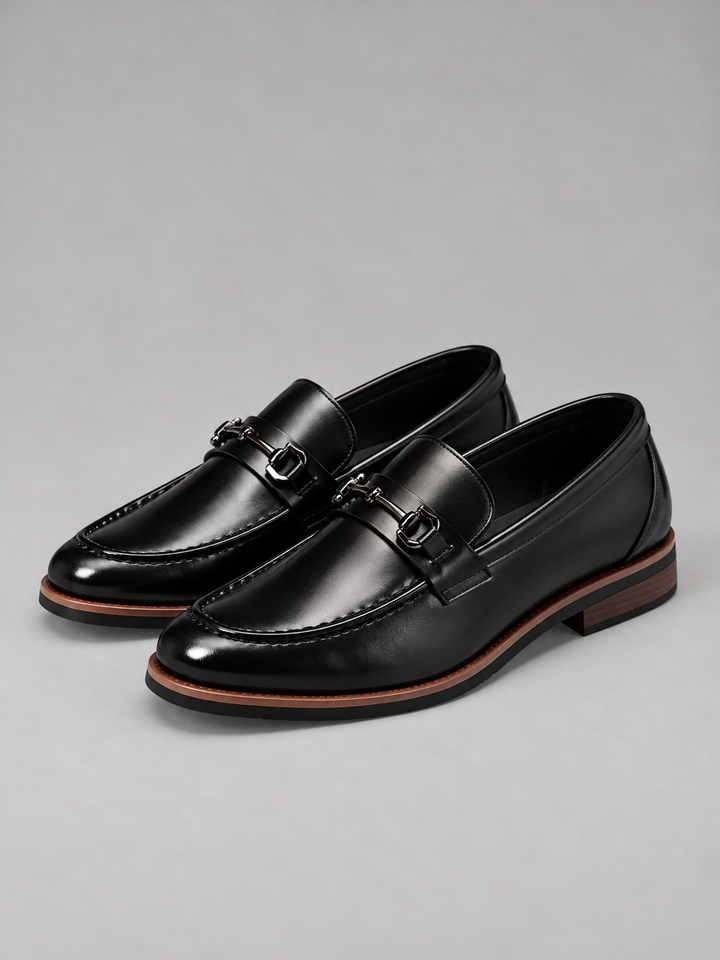 Horsebit Loafers Mens Leather-Look Slip On Apron Toe Stacked Heel Smart Formal - image 5