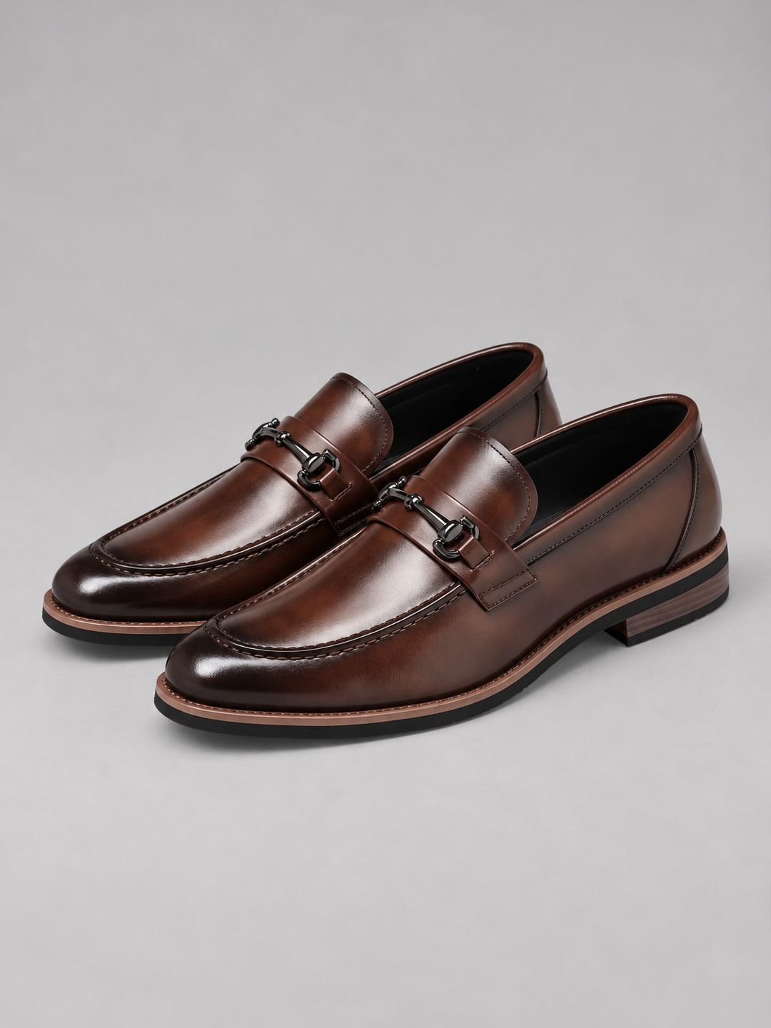Horsebit Loafers Mens Leather-Look Slip On Apron Toe Stacked Heel Smart Formal - image 1