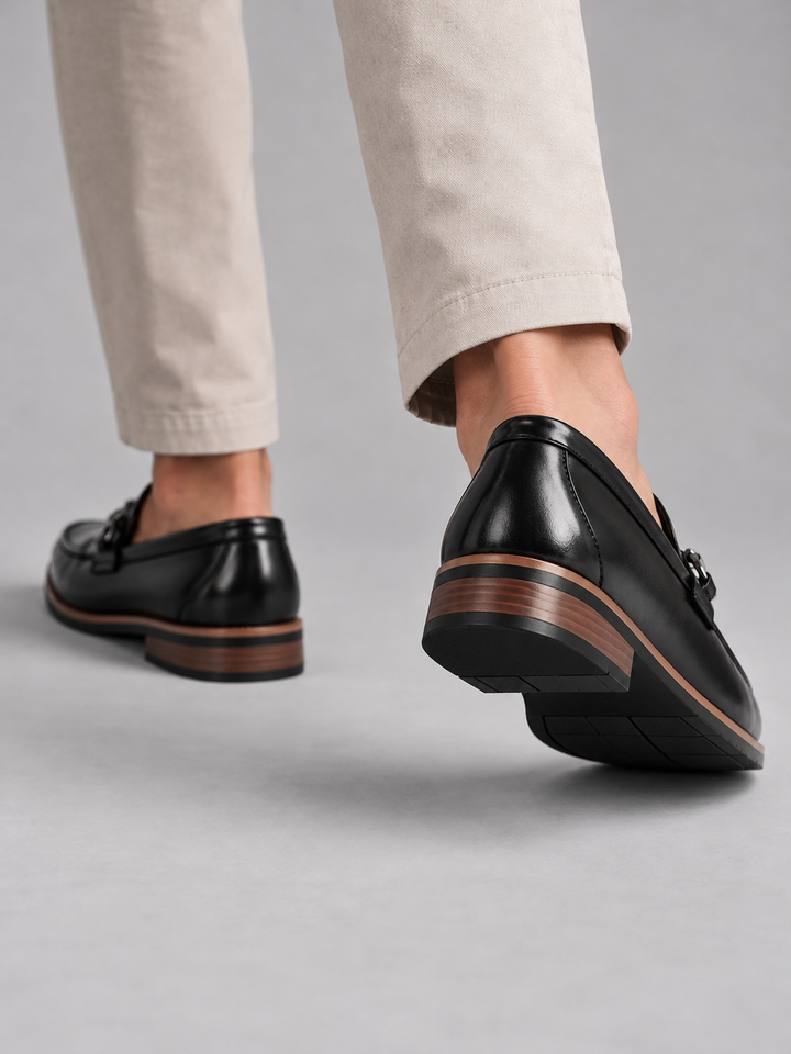 Horsebit Loafers Mens Leather-Look Slip On Apron Toe Stacked Heel Smart Formal - image 7