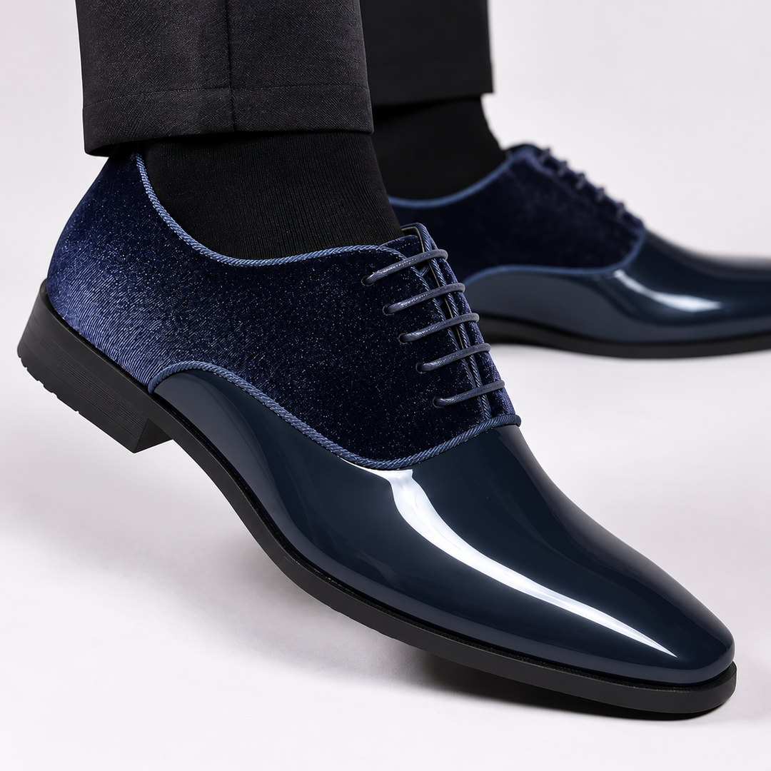 Patent Look Dress Shoes Mens Velvet Effect Quarters Lace Up Formal Wedding Tuxedo - image 7