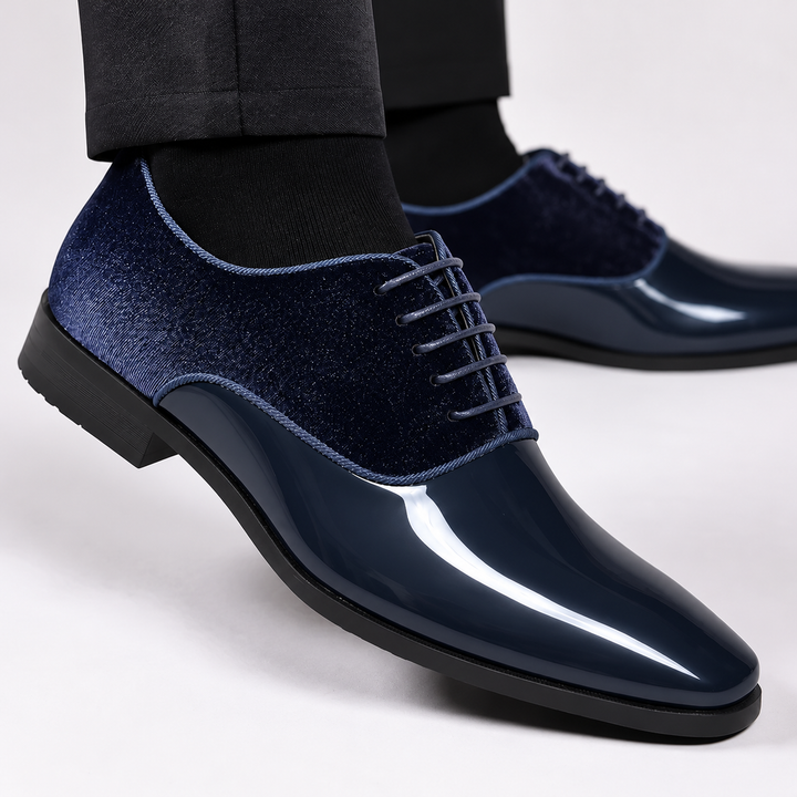 Patent Look Dress Shoes Mens Velvet Effect Quarters Lace Up Formal Wedding Tuxedo - image 7