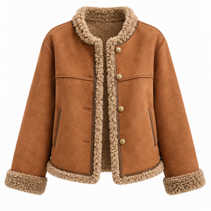 Suede Jacket Womens Faux Shearling Trim Button Front Cropped - image 2