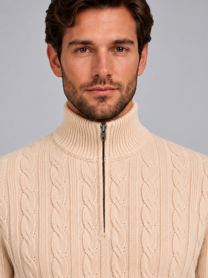 Quarter Zip Jumper Mens Cable Knit Funnel Neck Ribbed Cuffs Regular Fit - image 4