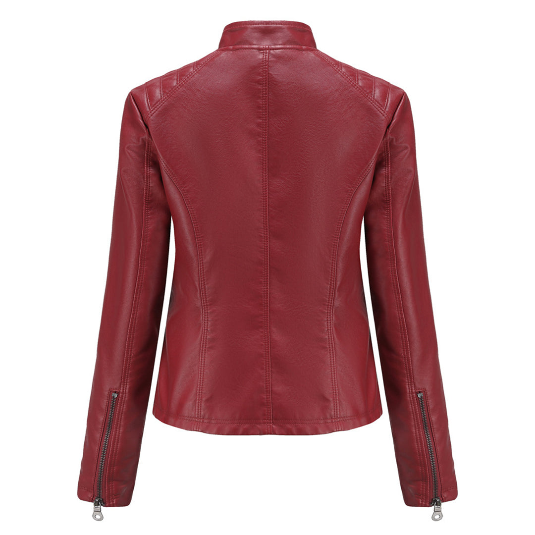 Faux Leather Jacket Womens Biker Stand Collar Zip Up Quilted Slim Fit - image 16