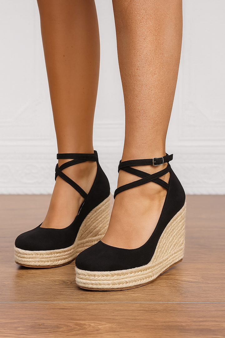Espadrille Wedges Womens Closed Toe Cross Ankle Strap Suede - image 1