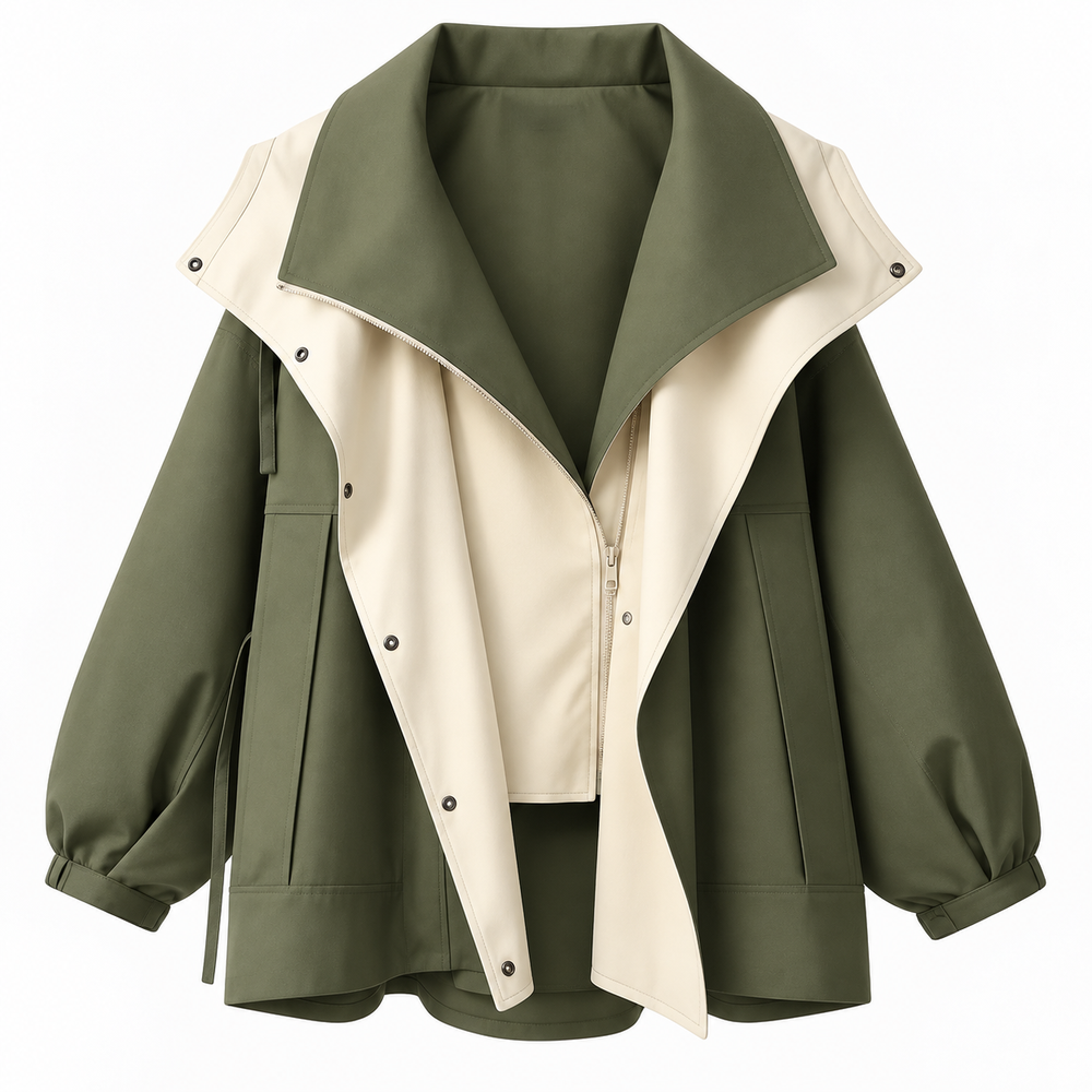 Water Resistant Jacket Womens Oversized Contrast Layered Collar - image 2