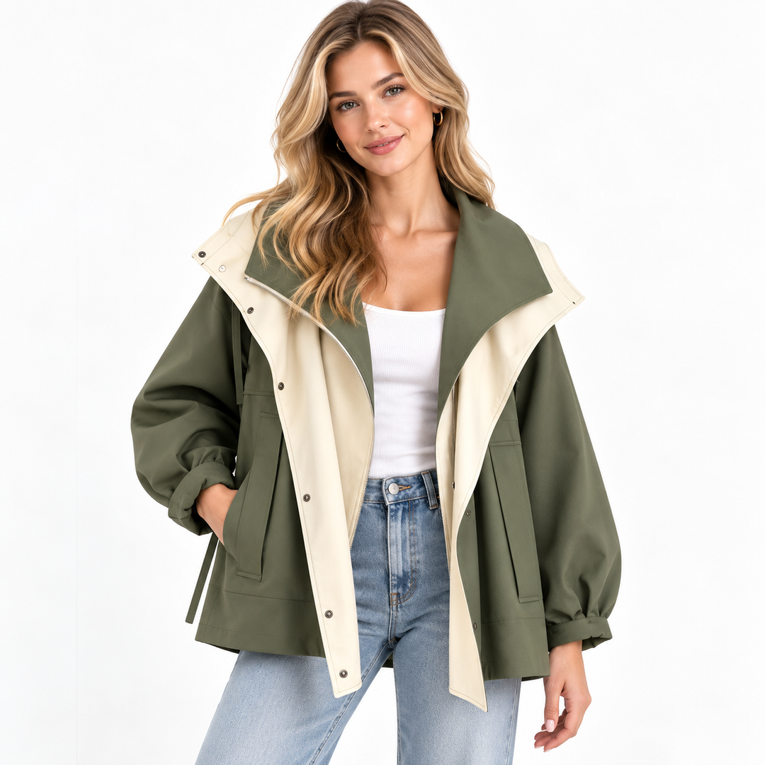 Water Resistant Jacket Womens Oversized Contrast Layered Collar - image 1