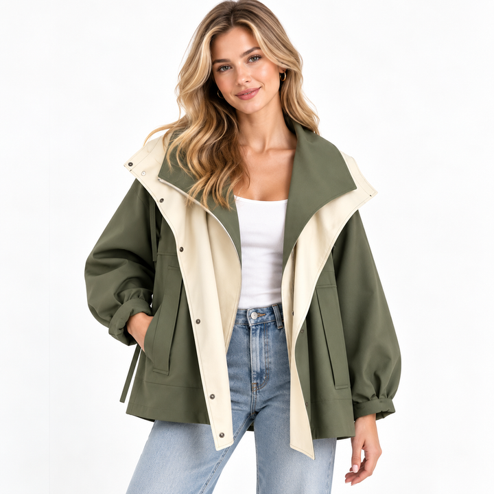 Water Resistant Jacket Womens Oversized Contrast Layered Collar - image 1