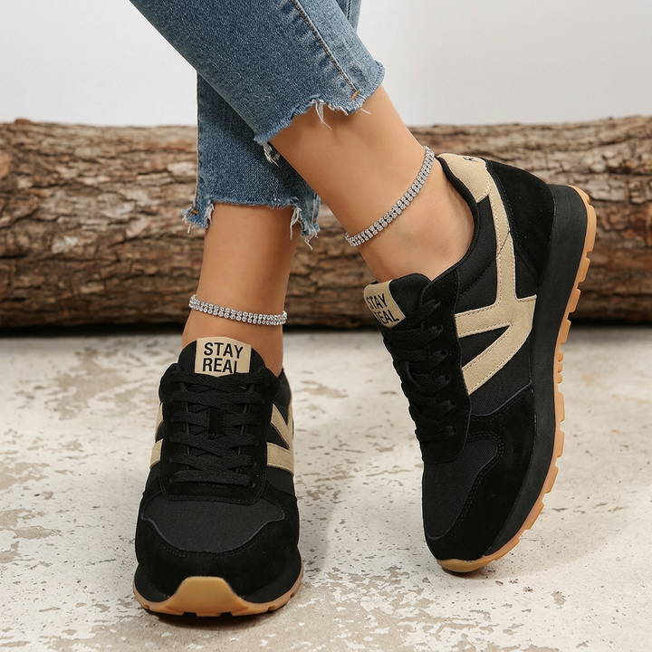 Trainers Womens Cushioned Sole Gum Outsole Lace Up Panelled Upper