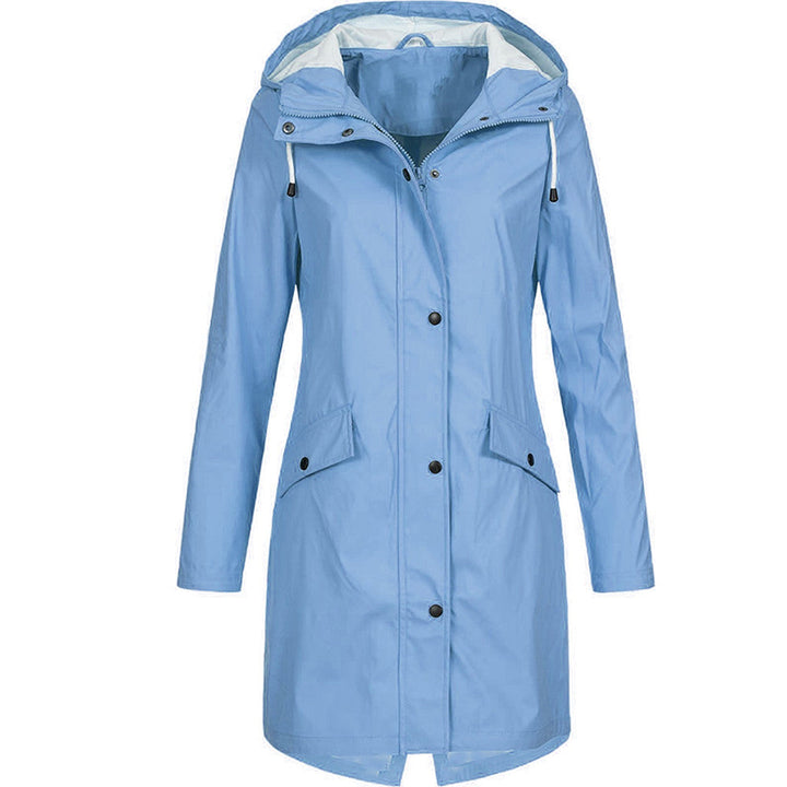 Long Raincoat Womens Hooded Waterproof Button Front Drawstring Waist - image 10