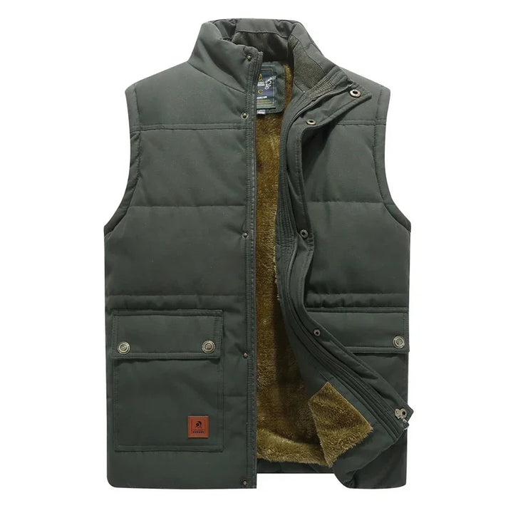 Gilet Mens Fleece Lined Padded Stand Collar Zip Front Popper Placket Flap Pockets Utility - image 2