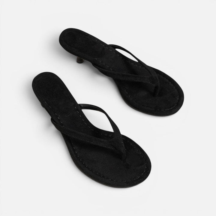 Sandals Womens Thong Strap Mid Heel Suede Style Open Toe - image 4