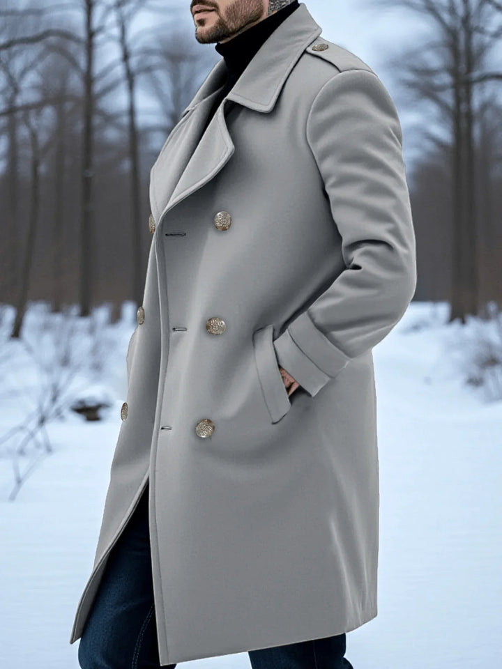 Double Breasted Overcoat Mens Longline Wool-Look Notch Lapel Epaulettes Winter - image 3