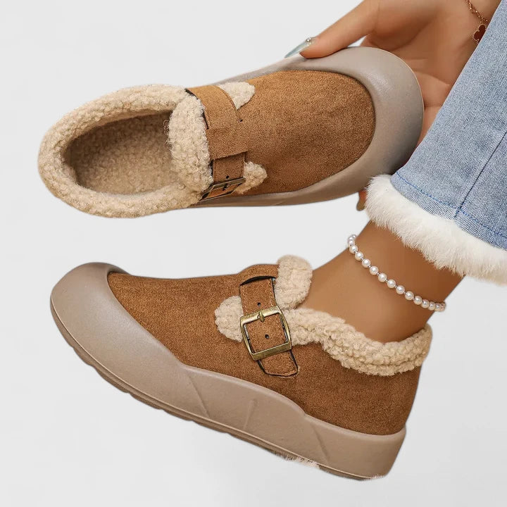 Fur Lined Ankle Boots Womens Suede Effect Buckle Strap Slip On - image 3