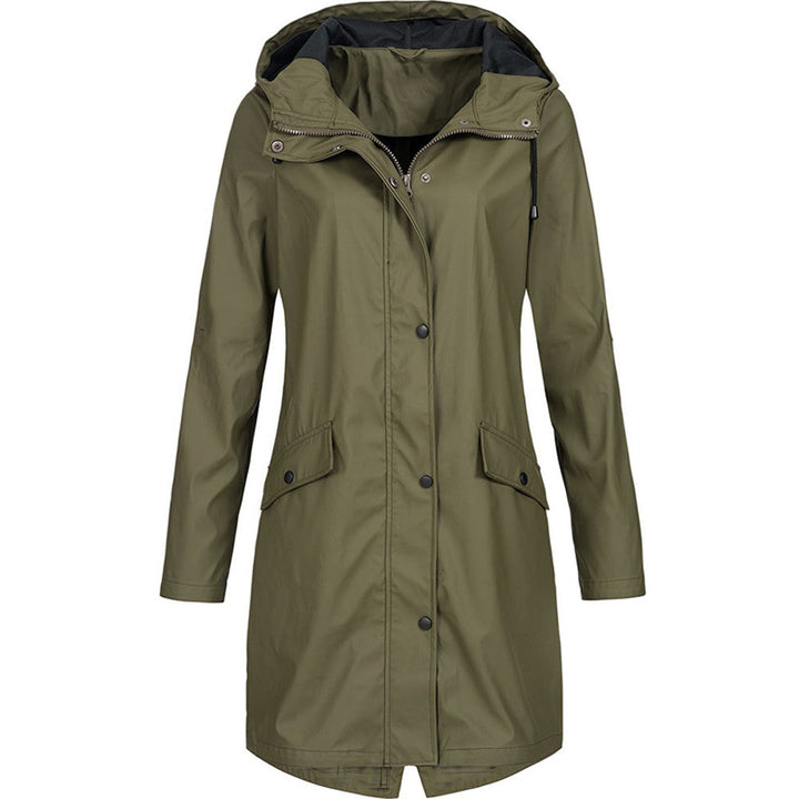 Long Raincoat Womens Hooded Waterproof Button Front Drawstring Waist - image 8