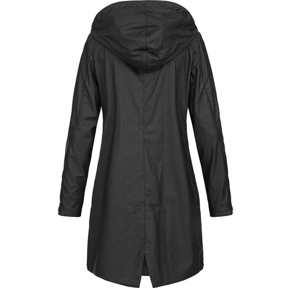 Long Raincoat Womens Hooded Waterproof Button Front Drawstring Waist - image 7