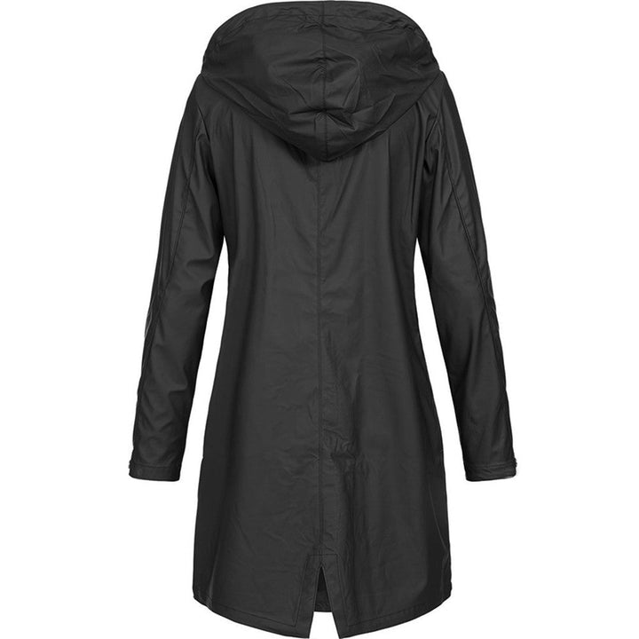 Long Raincoat Womens Hooded Waterproof Button Front Drawstring Waist - image 7