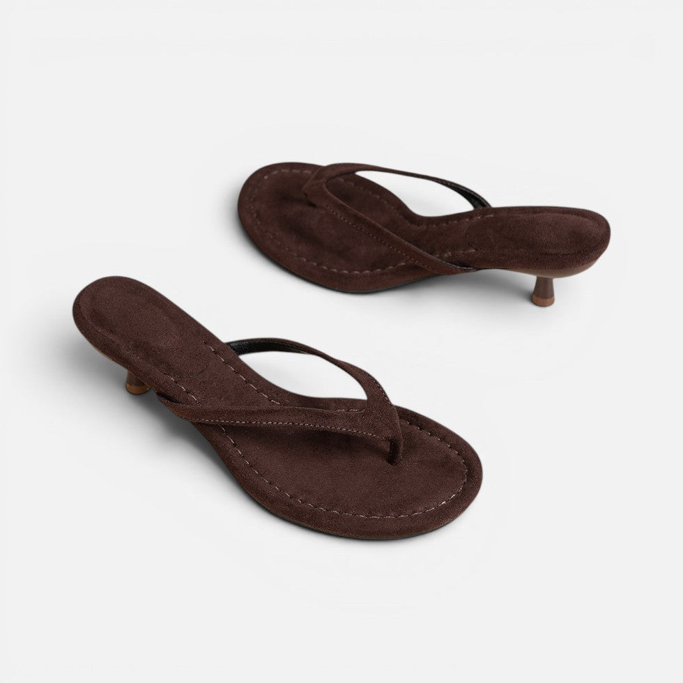Sandals Womens Thong Strap Mid Heel Suede Style Open Toe - image 1