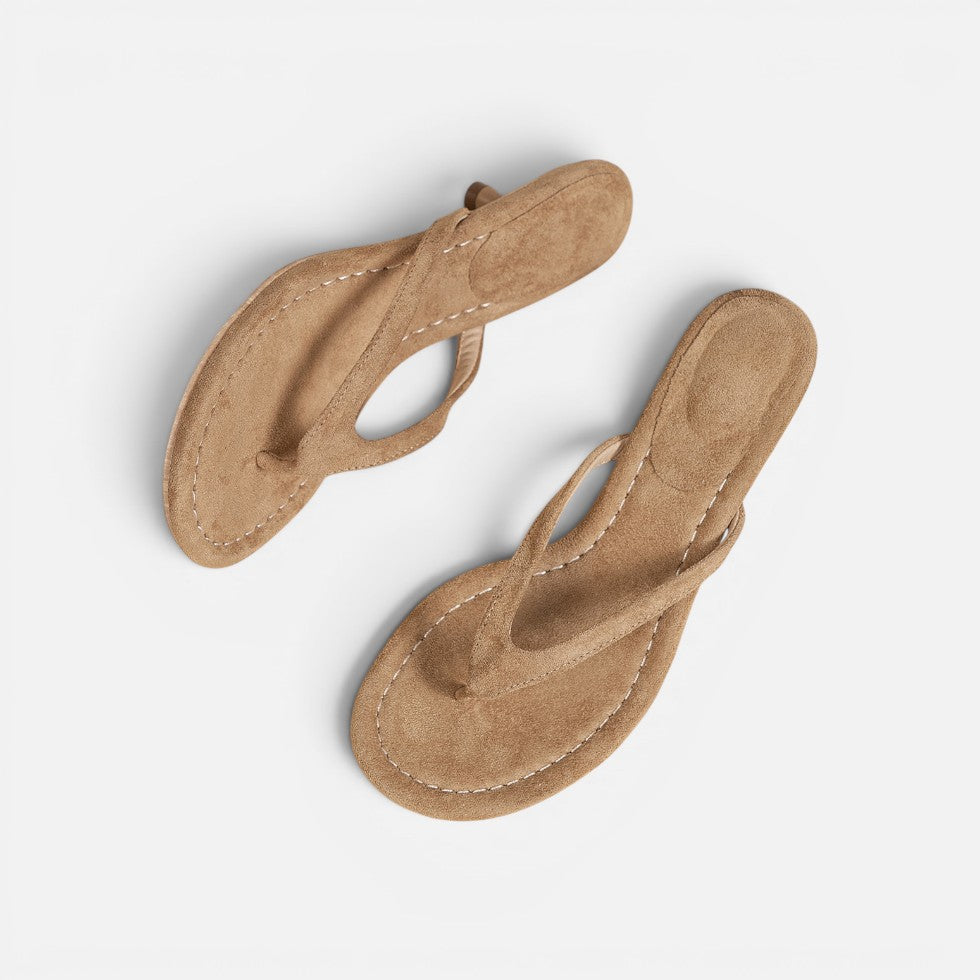 Sandals Womens Thong Strap Mid Heel Suede Style Open Toe - image 6