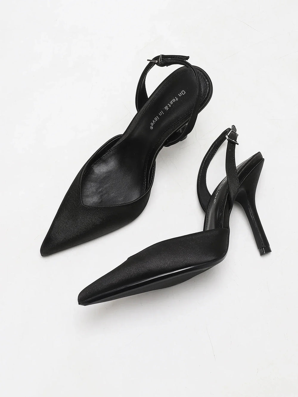 Slingback Heels Womens Satin Pointed Toe Slim Heel Cut Away