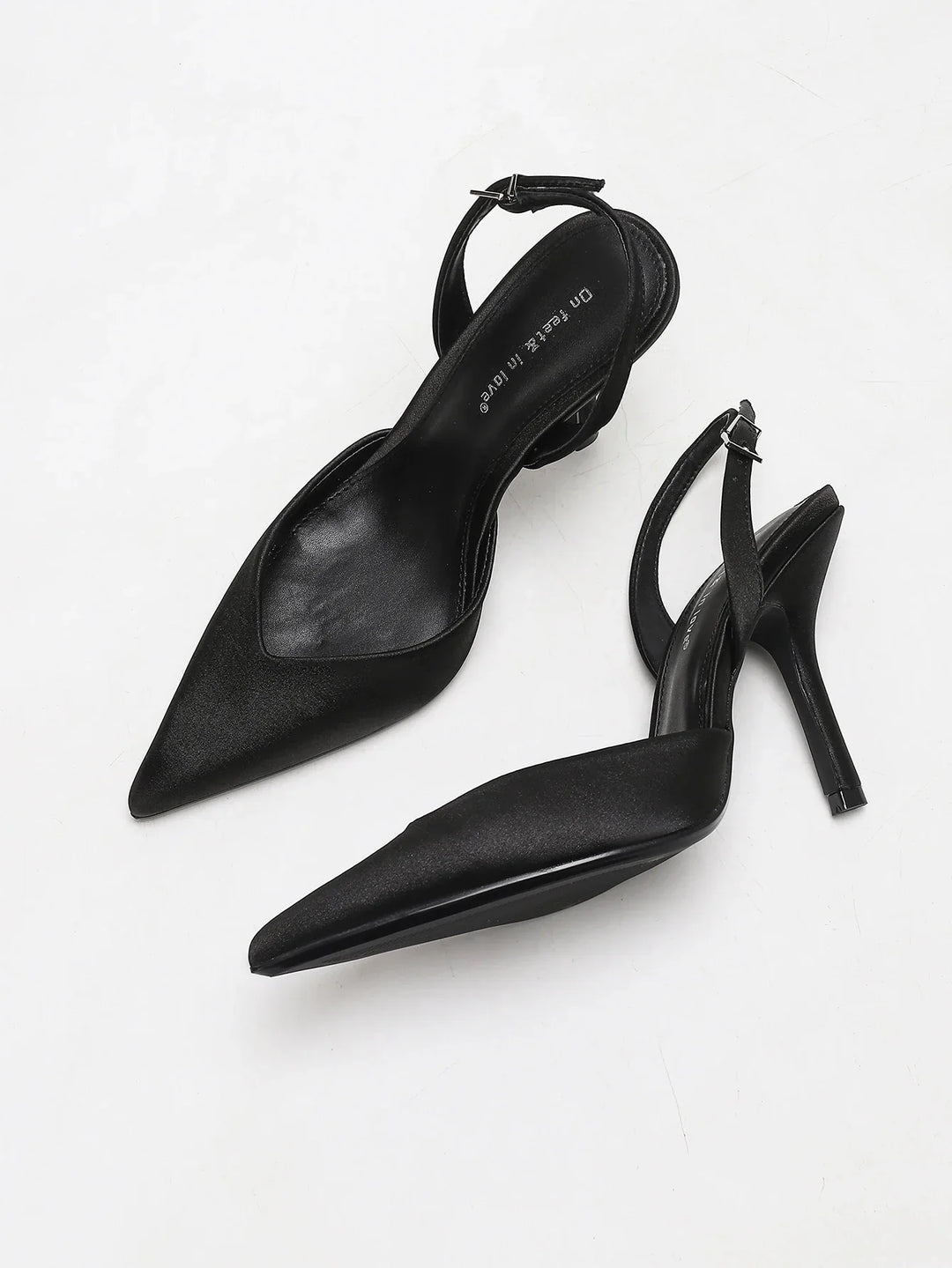Slingback Heels Womens Satin Pointed Toe Slim Heel Cut Away