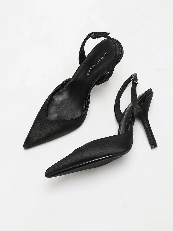 Slingback Heels Womens Satin Pointed Toe Slim Heel Cut Away