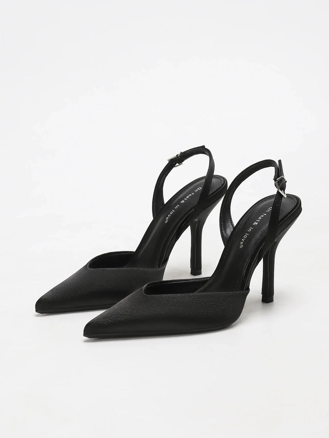 Slingback Heels Womens Satin Pointed Toe Slim Heel Cut Away